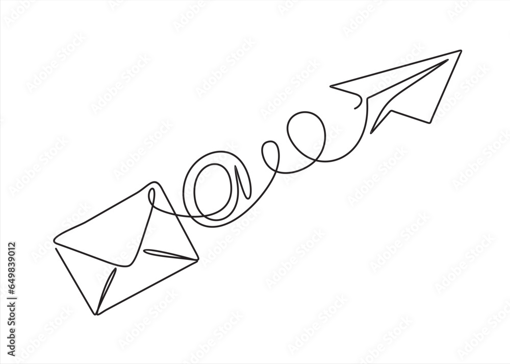 continuous one line drawing of Email message post letter send ...