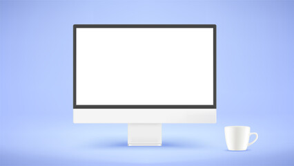 Aufkleber - Modern computer with blank screen and white cup. 3d vector mockup