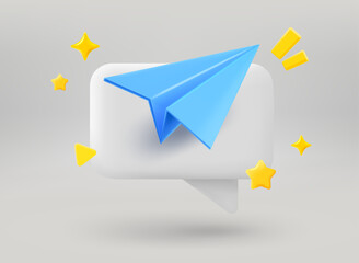 Aufkleber - Speech bubble with blue plane. 3d vector illustration