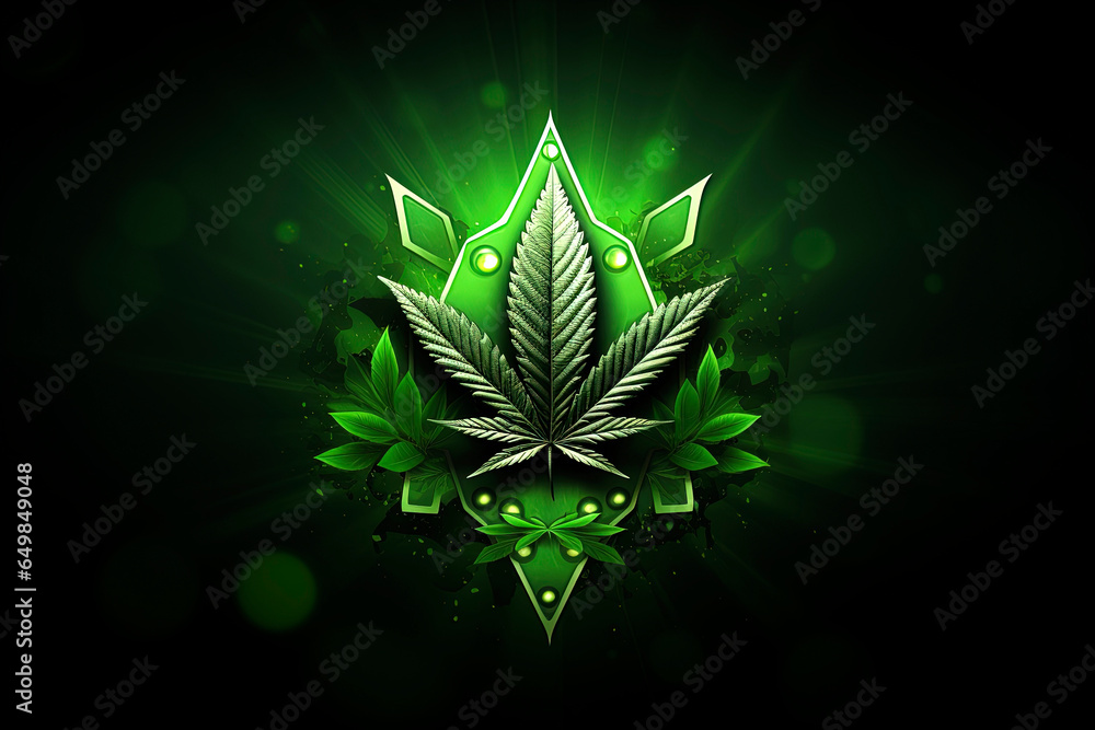Generative AI illustration of Stylized Cannabis Leaf Logo with colorful ...