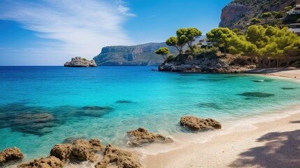 blue mallorcan beaches sandy illustration sand spain, island coast, landscape ocean blue mallorcan beaches sandy