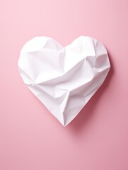 Wall Mural - White heart made of paper against pink background