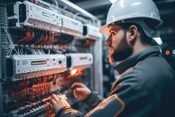 Aufkleber - Electrical technician working in factory.
