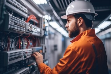 Aufkleber - Electrical technician working in factory.