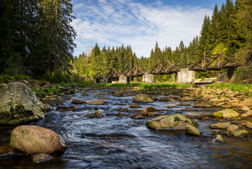 Canvas Print - gate bridge in Rechle near Modrava,  Sumava National Park, Czech Republic