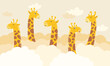 Children graphic illustration for nursery wall. Interior design for kids room. Vector illustration with cute giraffes for books and textile