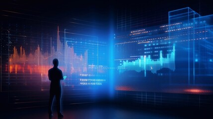 Business intelligence and data management system (DMS) - key insights for corporate strategy. Concept with expert analyst, visualization Big Data Center, SAAS, Cloud Computing, Web
