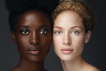 Wall Mural - Black and white woman. African american and Caucasian woman beauty face portrait