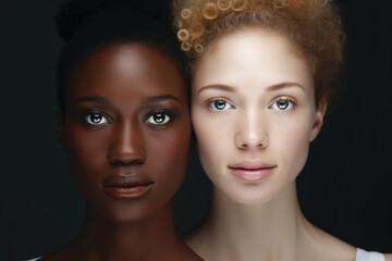 Wall Mural - Black and white woman. African american and Caucasian woman beauty face portrait