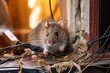 Electrical wires damaged by mouse. Rodent infestation, pest control concept. Generative AI
