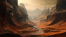 Landscape Mars Valles Marineris Illustration Science Red, Desert Sand, Space Cosmos Landscape Mars Valles Marineris