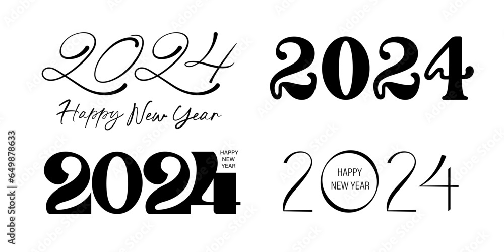 2024 New Year numbers set. Different font, typeface number styles ...