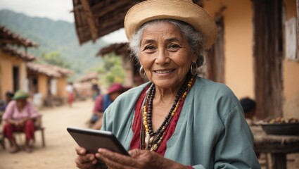 colombian old women with phone ipad