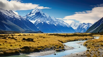 Wall Mural - alps new zealands southern illustration beautiful sky, travel snow, blue valley alps new zealands southern