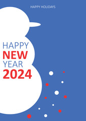 Wall Mural - Happy New Year 2024 poster design. Rich colors and minimalist New Year object. Cover design for the holiday 2024. Minimalistic and interesting banner design. Vector illustration