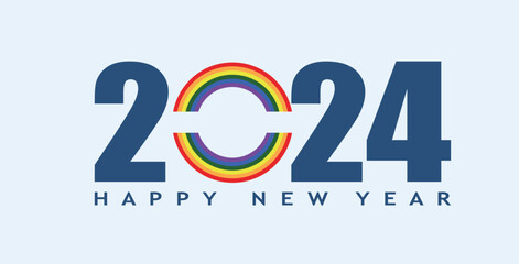 Wall Mural - Happy New Year 2024 LGBT poster design. 2024 logo design concept.Vector illustration.