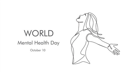 One continuous single line of women. World Mental Health day is observed every year on October 10, A mental illness is a health problem that significantly affects how a person feels, thinks, behaves.
