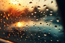 Translucent Water Rain Droplets Car Window. Wet Texture. Generate Ai