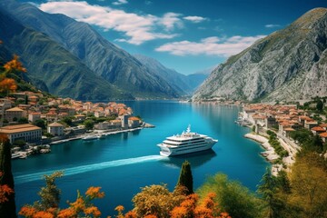 Canvas Print - A stunning landscape of Kotor, Montenegro. Generative AI