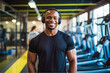 Portrait of african man with headphones in gym. Healthy active lifestyle and sports concept. Generative AI