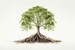 isolated tree with roots on white background. Generative AI