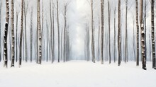  A Snow Covered Forest Filled With Lots Of Tall White Trees.  Generative Ai