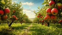 Fruit Countryside Apple Orchards Illustration Red Organic, Fresh Agriculture, Garden Ripe Fruit Countryside Apple Orchards