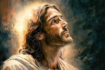 Illustration of Jesus Christ. Inspiration, Abstraction, Miracles, Resurrection. Christianity, Faith and Freedom.