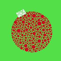 Canvas Print - Red Christmas ornament made of small red circles on green background