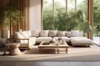 © Bryan - Tranquil Sleek, Minimalist Space with White Furniture Is Brought to Life by Natural Light and A Picturesque View. Wood, Bamboo, and Greenery Add Warmth