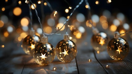 Wall Mural - christmas light bulbs on bokeh background. christmas and new year concept. glowing christmas lights 