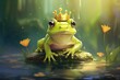 Cute frog prince. Animal crown nature. Generate Ai