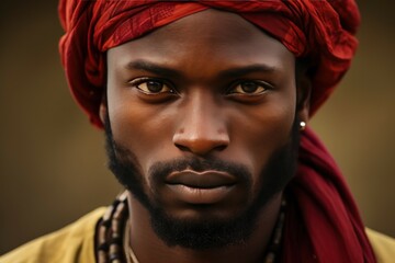 Wall Mural - A picture of a man wearing a red turban on his head. This image can be used to depict cultural diversity, traditional attire, or ethnic fashion.