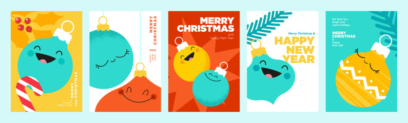 Wall Mural - Set of Christmas and New Year greeting cards. Vector illustration concepts for graphic and web design, social media banner, marketing material.
