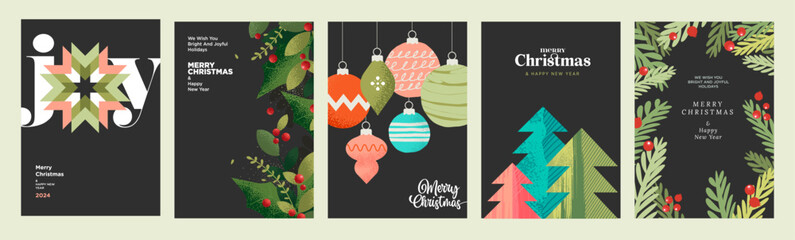 Wall Mural - merry christmas and happy new year greeting card template. vector illustrations for background, gree