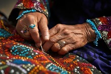 A Close-up Image Of A Woman's Hands Delicately Holding A Needle And Thread. This Versatile Picture Can Be Used To Illustrate Various Concepts Related To Sewing, Crafting, DIY Projects, Fashion, And Cr