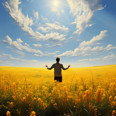 Wall Mural - man in yellow field