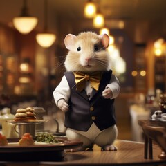 Poster - A hamster dressed in a vest and bow tie. Generative AI.