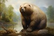 Extinct giant sloth resembling a bear. Generative AI