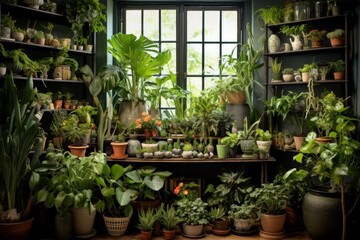 Leafy Different houseplants. Home cozy design. Generate Ai