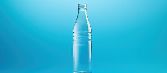 Poster - Plastic bottle on blue background representing the environmental problem of plastic use in the global environment