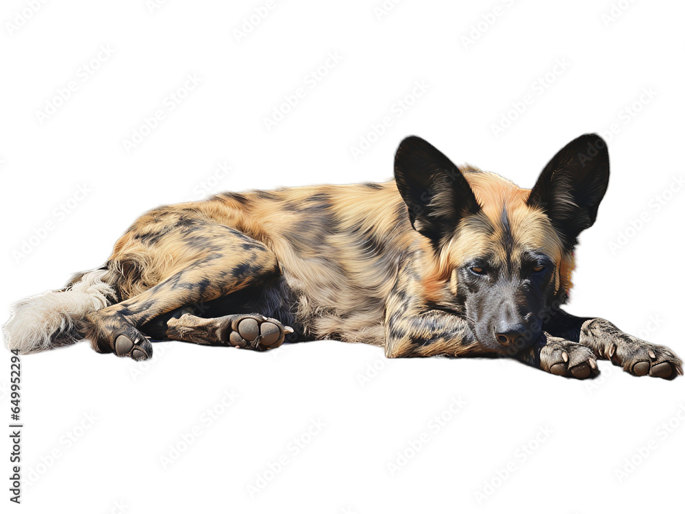 African Wild Dog Resting, Transparent Background