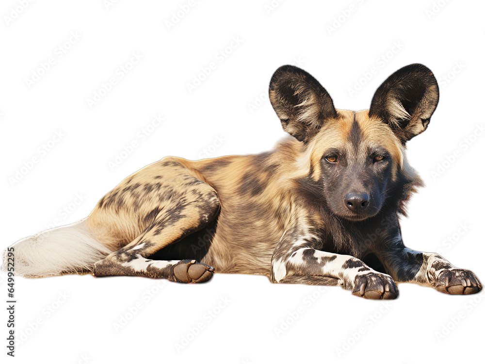 African Wild Dog Resting, Transparent Background