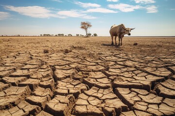 Wall Mural - Drought agriculture landscape water. Dry weather. Generate Ai