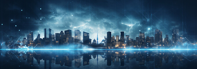 Wall Mural - european city covered with digital data protection infographics, digital security data barrier visua