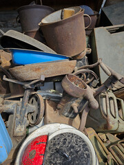 An interesting collection of old metal objects from different eras in a scrapyard near Wałbrzych, Poland.