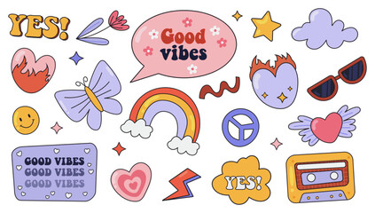 colorful retro cartoon label shape set. collection of trendy vintage y2k sticker shapes. funny color