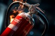 Fire extinguisher flame. Alarm smoke. Generate Ai