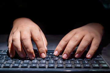 Poster - Hacker hand typing on a computer keyboard