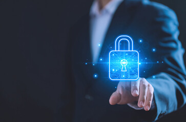 Wall Mural - lock mark, cybersecurity internet. concept protect attacks from a hacker, crime, and viruses cyber. 